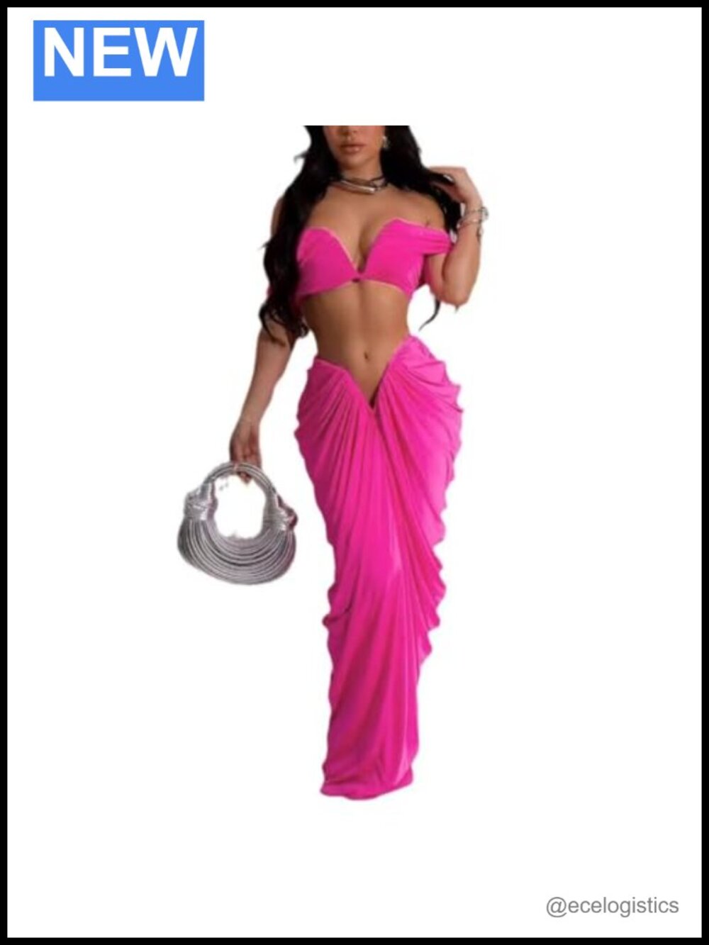 2 Piece Skirt Set Ruched Tube Top & High Waist Skirts Clubwear